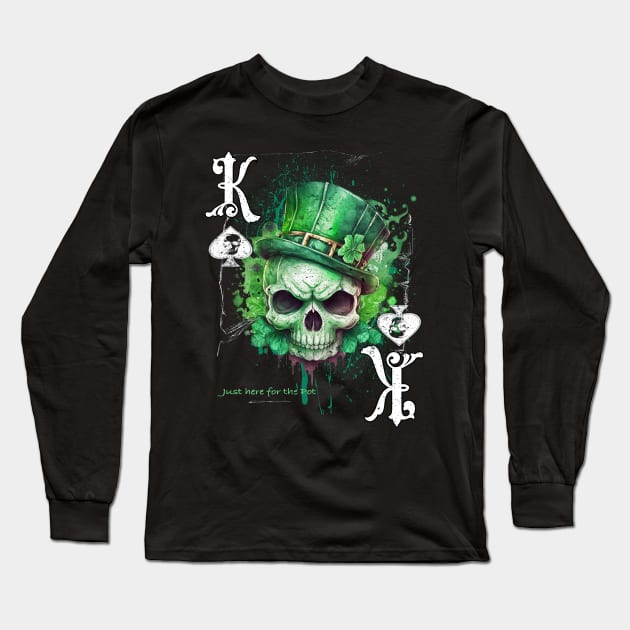 King Of Spades Green Irish Skull For Patricks Day Poker Long Sleeve T-Shirt by printjobz